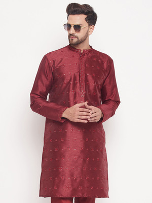 VASTRAMAY Men Self Design, Woven Design Straight Kurta(Maroon)