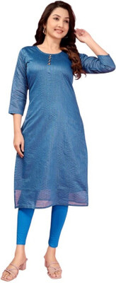 iHIYAzz ENTERPRISE Women Striped Straight Kurta(Blue)