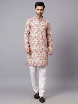 FireFish Men Printed A-line Kurta(Dark Green)