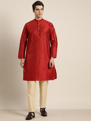 SOJANYA Men Printed Straight Kurta(Maroon)