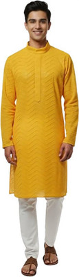 KLIKTIES Men Embroidered Straight Kurta(Yellow)