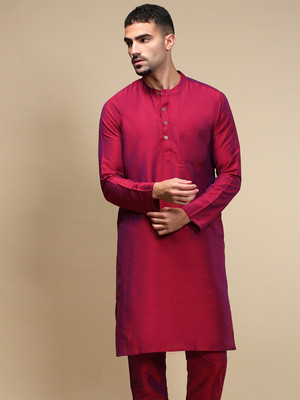 Whiteheart Men Solid Straight Kurta(Maroon)