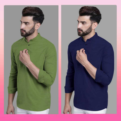 Priya Enterprises Men Solid Straight Kurta(Blue, Green)