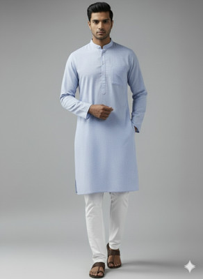 Navkanj Men Solid Straight Kurta(Light Blue)