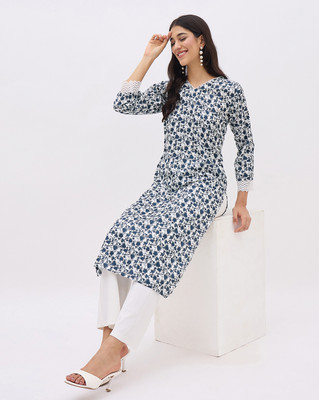 Anouk Rustic Women Printed Straight Kurta(Blue)