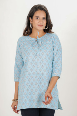 Raj shree Women Floral Print Straight Kurta(Blue)