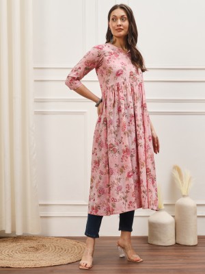 MEERANSHI LIVING Women Floral Print Flared Kurta(Pink)