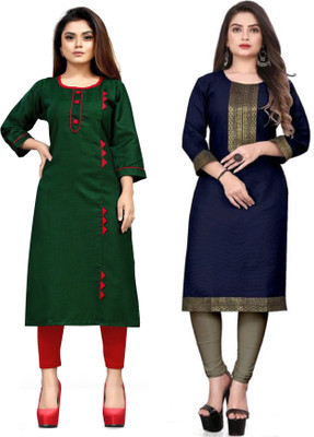AAIKHODAL Women Applique Straight Kurta(Multicolor)