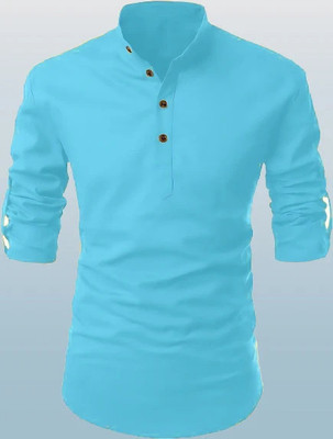 OmakarENT Men Printed Straight Kurta(Light Blue)