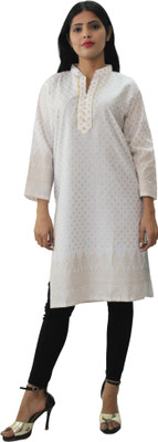 Hautemoda Women Printed A-line Kurta(White)