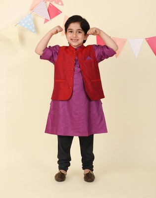 Fabindia Boys Woven Design A-line Kurta(Purple)