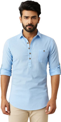 CROWNTAIL Men Self Design Straight Kurta(Light Blue)