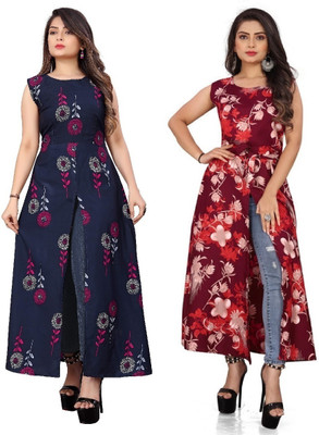 tanvi creation Women Floral Print Frontslit Kurta(Red)