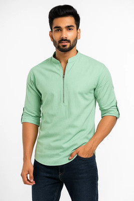 CROWNTAIL Men Solid Straight Kurta(Light Green)