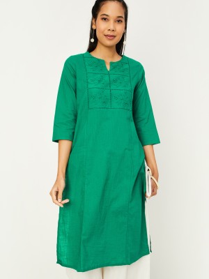 MAX Women Embroidered Straight Kurta(Green)