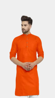 VINAARI Men Solid A-line Kurta(Orange)