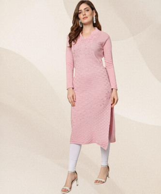 HERMISTON Women Embroidered Straight Kurta(Pink)