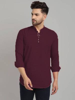 ELEPANTS Men Solid Straight Kurta(Purple)