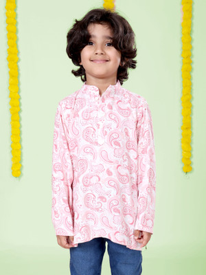 KiddoPanti Boys Printed Straight Kurta(Multicolor)