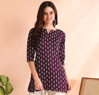 Hiral Creation Women Printed Straight Kurta(Purple)