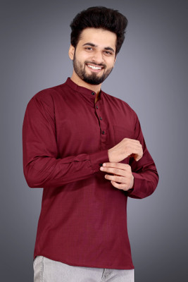 SPOQUE Men Solid Straight Kurta(Maroon)