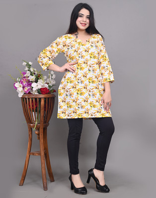 SARIMTEXTILE Women Printed Straight Kurta(Yellow)