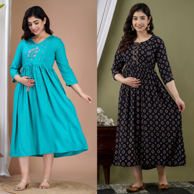 Puruvanshi Women Printed Anarkali Kurta(Blue)