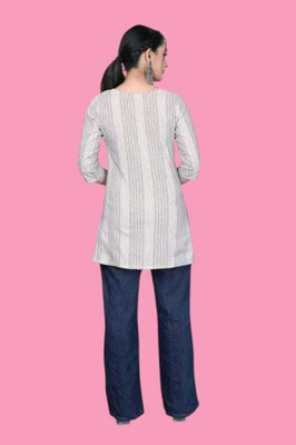 Rangrasiya Creation Women Striped A-line Kurta(White)