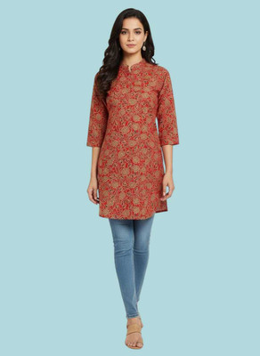 ADSMART Girls Printed A-line Kurta(Red)