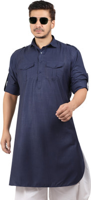 K Royals Men Self Design Pathani Kurta(Blue)