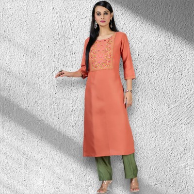 rootover 30 Women Solid Straight Kurta(Orange)