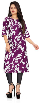 zindora Women Printed Straight Kurta(Purple)