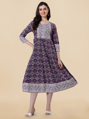 MIRCHI FASHION Women Printed Flared Kurta(Purple)