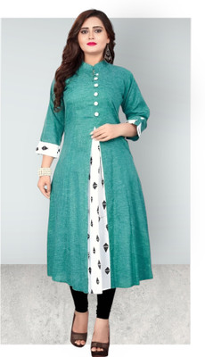 U CREATION Women Printed Straight Kurta(Light Blue)