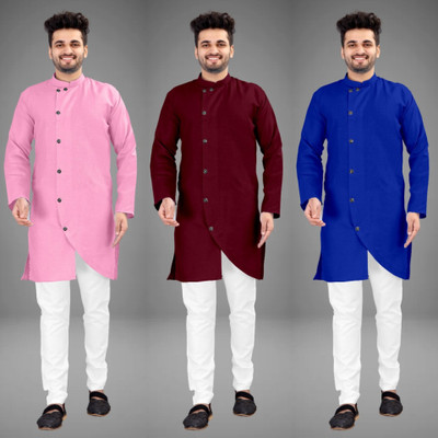 DIAMOND CLUSTER Men Self Design Trail Cut Kurta(Multicolor)