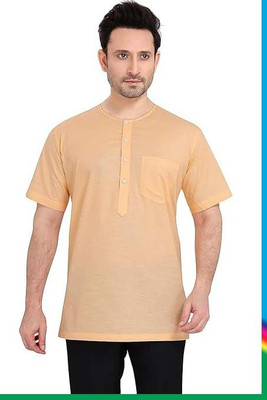 Locess Men Solid A-line Kurta(Beige)