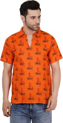 AXOLOTL Men Printed Straight Kurta(Orange)