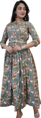 HouseofRivaa Women Printed, Floral Print Anarkali Kurta(Blue)