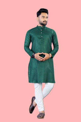 ART CURTAIN Men Solid Straight Kurta(Green)