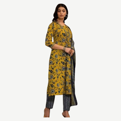 HouseOfCommon Women Woven Design Straight Kurta(Yellow)
