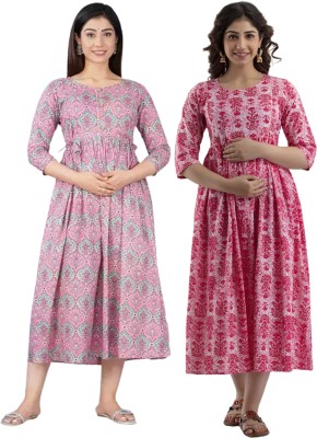 KRISHNA VASTRAM Women Floral Print Anarkali Kurta(Pink)