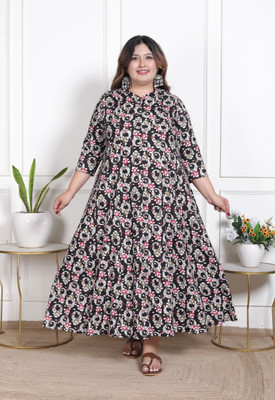 Swasti Women Printed Gown Kurta(Black)