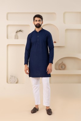 CHIRASVI Men Embroidered Straight Kurta(Dark Blue)