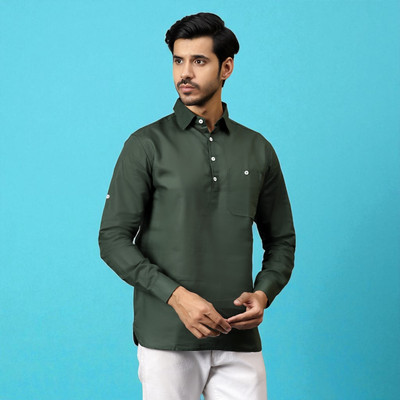 FireFish Men Solid A-line Kurta(Green)