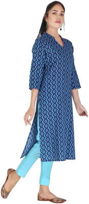 HouseOfCommon Women Printed Straight Kurta(Blue)