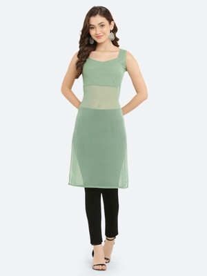 VESICLE Women Solid Straight Kurta(Light Green)