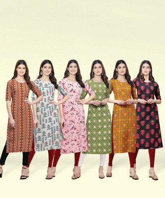 1 Stop Fashion Women Printed Straight Kurta(Multicolor)
