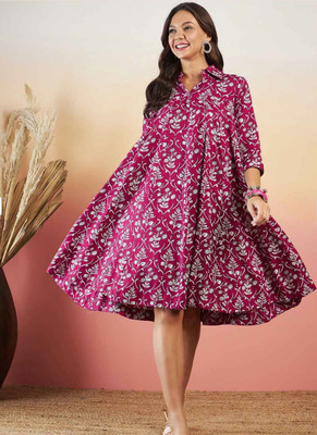 Demirner Women Printed Flared Kurta(Multicolor)