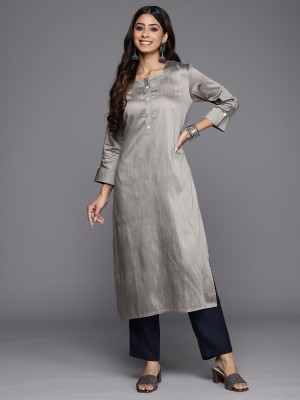 Indo Era Women Solid Straight Kurta(Grey)