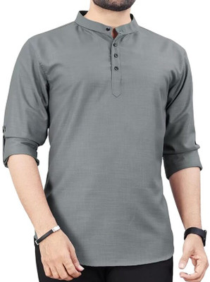 Vimal Star Men Solid A-line Kurta(Grey)